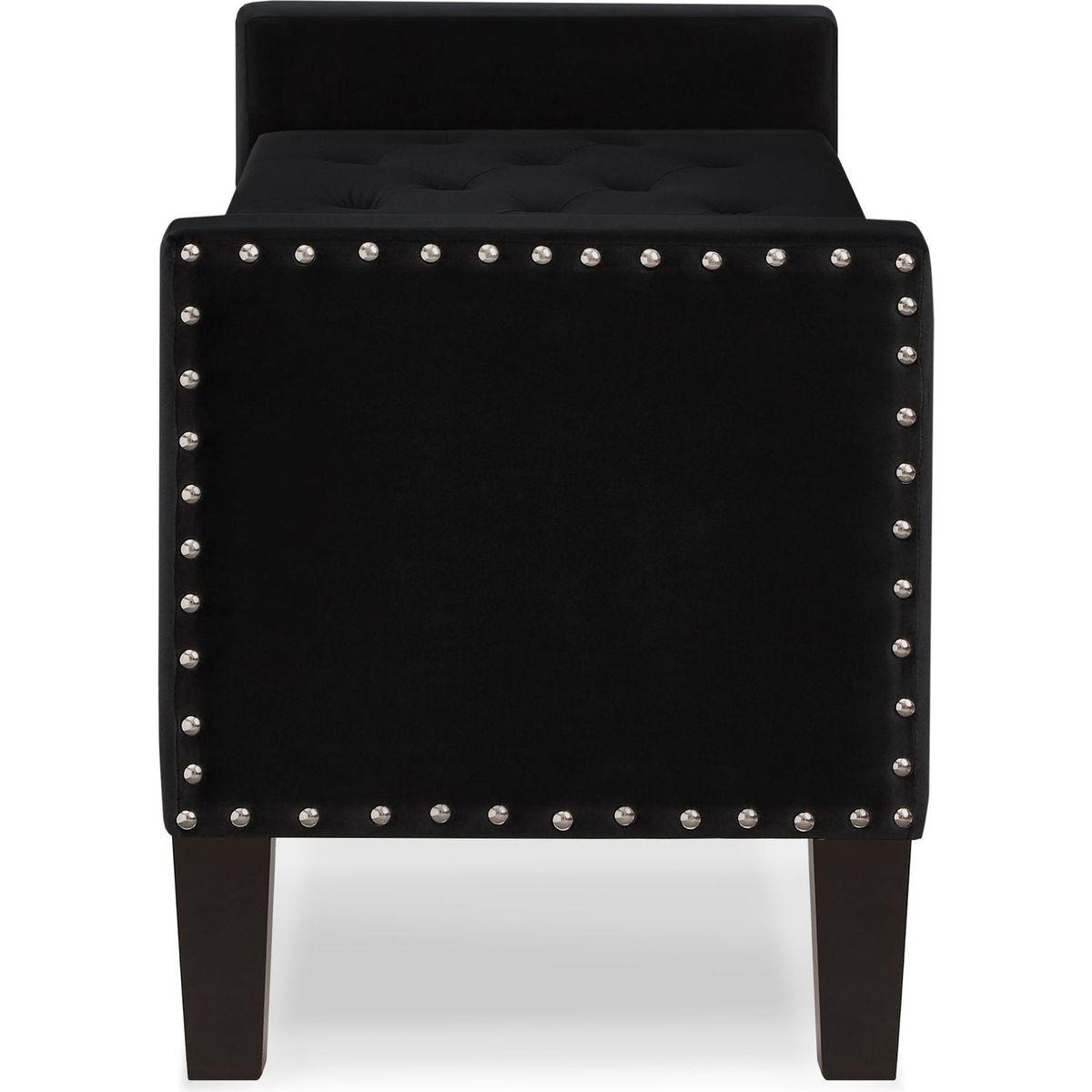 Upholstered Tufted Button Storage Bench with nails trim,Entryway Living Room Soft Padded Seat with Armrest,Bed Bench-Black