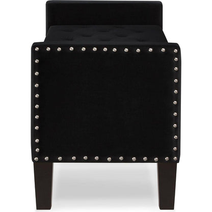 Upholstered Tufted Button Storage Bench with nails trim,Entryway Living Room Soft Padded Seat with Armrest,Bed Bench-Black