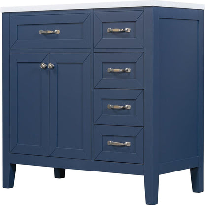 36" Bathroom Vanity with Sink Combo, Blue Bathroom Cabinet with Drawers, Solid Frame and MDF Board