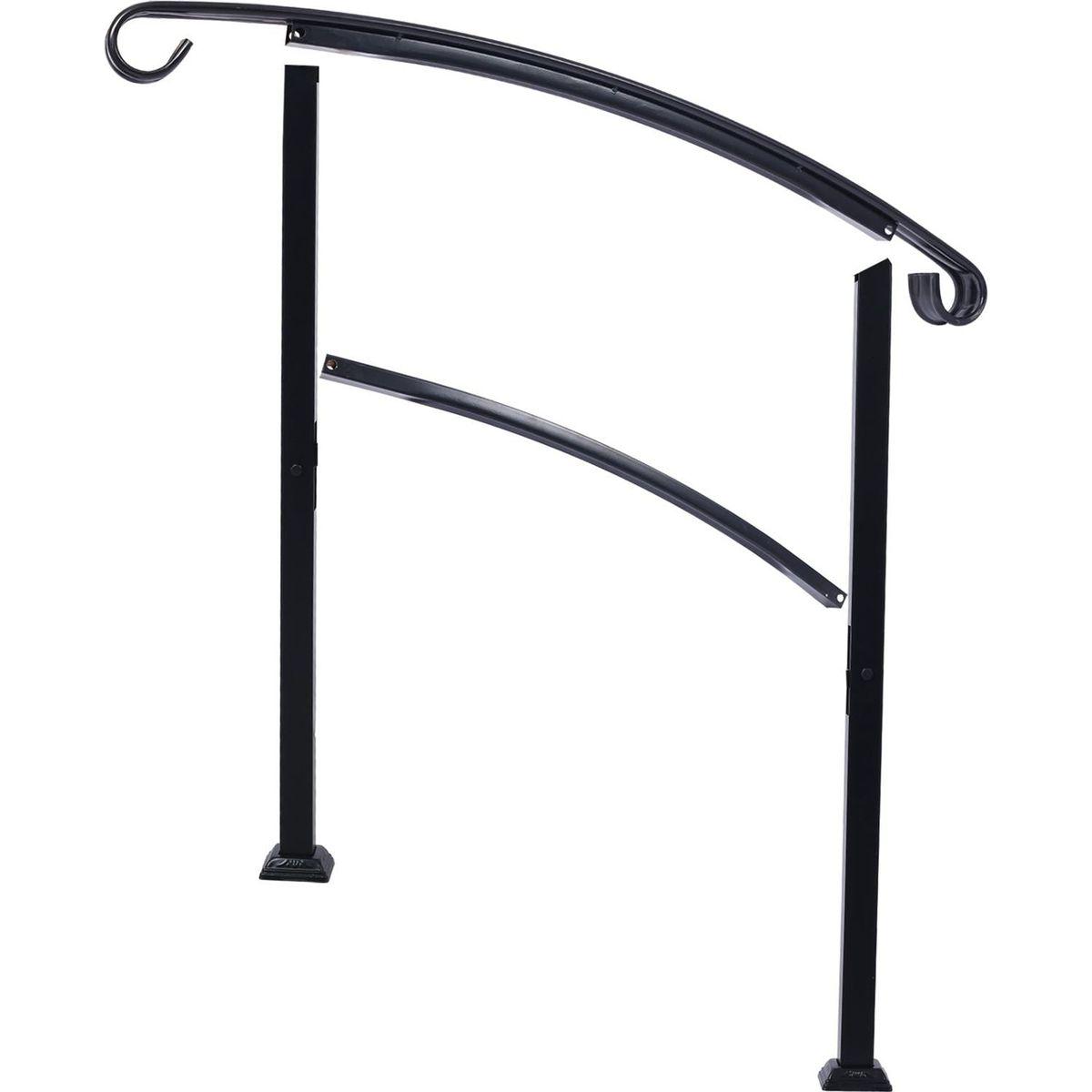 Handrails for Outdoor Steps, Fit 1 or 3 Steps Outdoor Stair Railing, White Wrought Iron Handrail, Flexible Front Porch Hand Rail, Transitional Handrails for Concrete Steps or Wooden Stairs