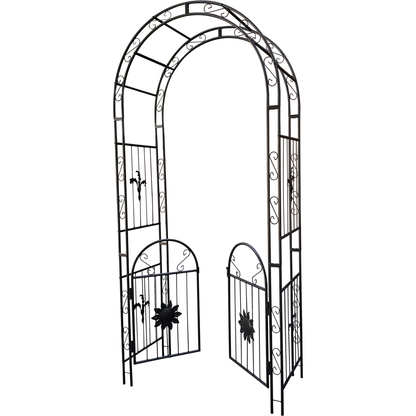 Metal Garden Arch with doors Garden Arbor Trellis Climbing Plants Support Arch Outdoor Arch Wedding Arch Party Events Archway Black
