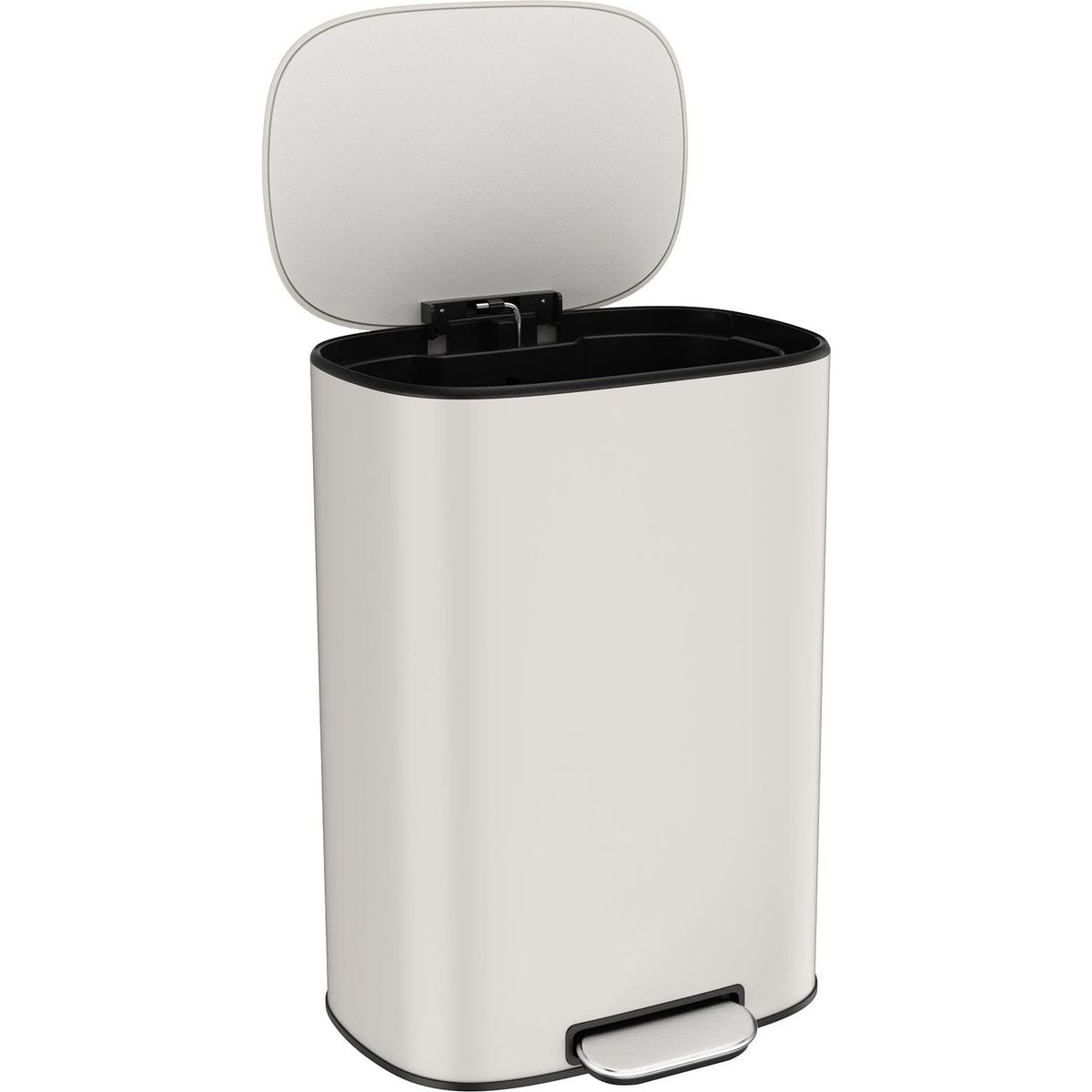 13 Gallon 50L Kitchen Foot Pedal Operated Soft Close Trash Can - Stainless Steel Ellipse Bustbin - White