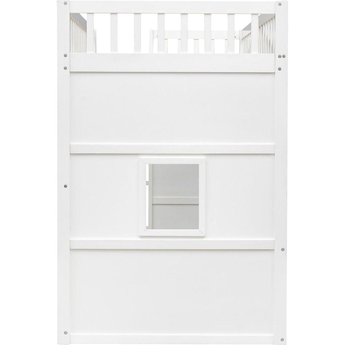 Twin Size House Loft Bed With Ladder-White+Gray Frame
