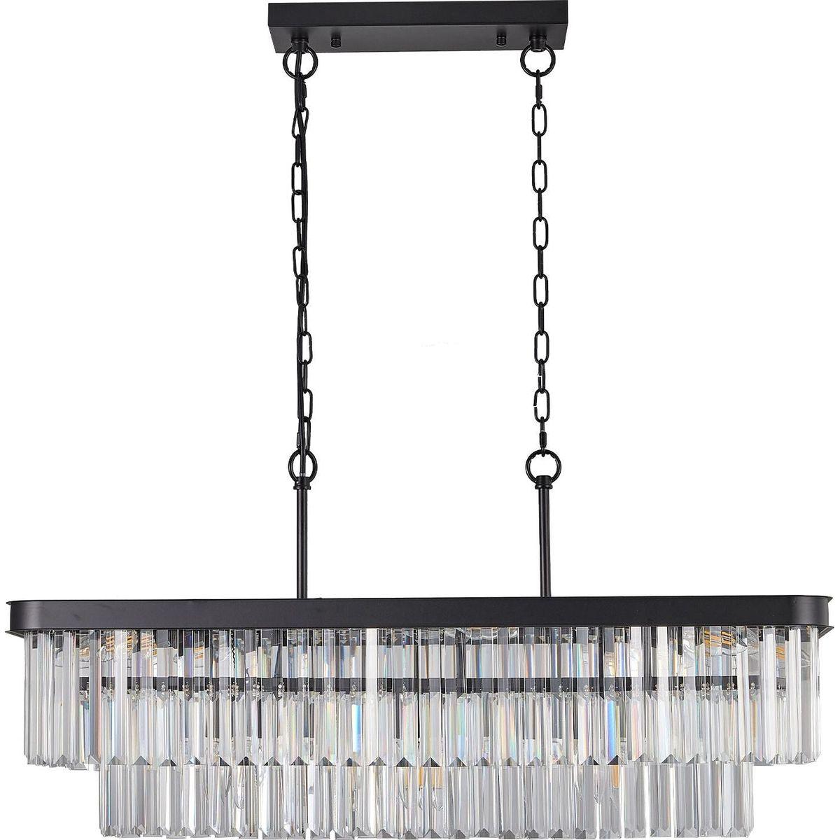 Chandeliers,Rectangular Crystal Chandelier Adjustable,E12 Modern Industrial Crystal Lights,Farmhouse Iron Ceiling Hanging Light for Kitchen Living Room Bedroom/Black(Bulb Not Included)