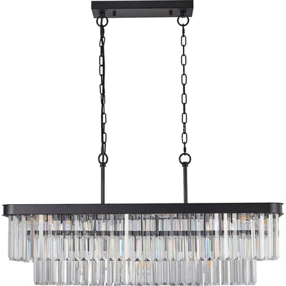Chandeliers,Rectangular Crystal Chandelier Adjustable,E12 Modern Industrial Crystal Lights,Farmhouse Iron Ceiling Hanging Light for Kitchen Living Room Bedroom/Black(Bulb Not Included)