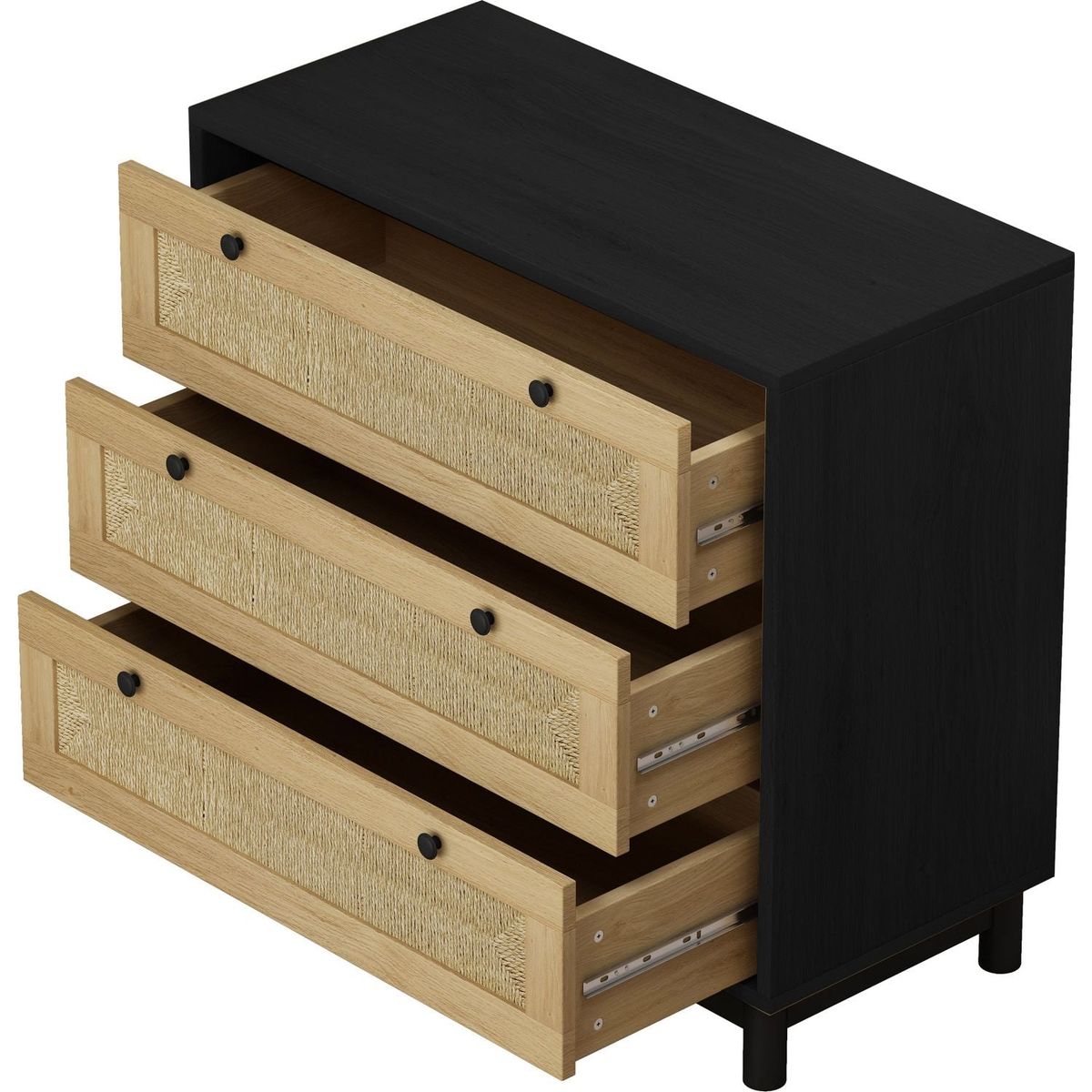 30.31"3-Drawers Storage Cabinet Rope Woven Drawer,for Bedroom,Living Room,Dining Room,Hallways,Black