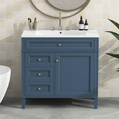 36" Bathroom Vanity with Top Sink, Modern Bathroom Storage Cabinet with 2 Drawers and a Tip-out Drawer, Single Sink Bathroom Vanity