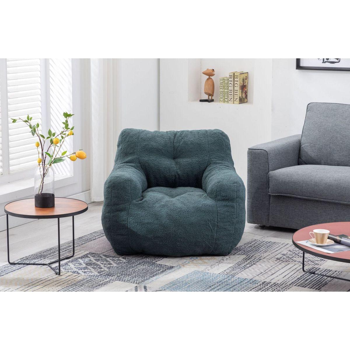 Soft Tufted Foam Bean Bag Chair With Teddy Fabric Green