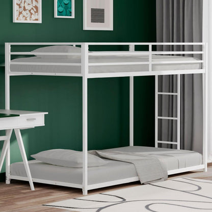 Adam Sturdy Twin over Twin Metal Bunk White for Kids and Adult, Low Profile and Easy Climbing with Stable Ladder