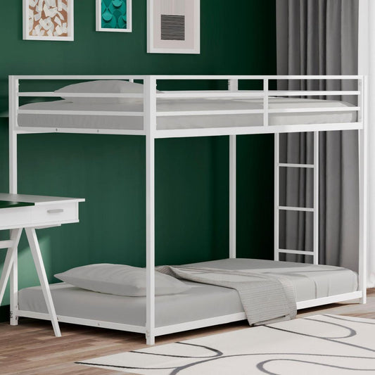 Adam Sturdy Twin over Twin Metal Bunk White for Kids and Adult, Low Profile and Easy Climbing with Stable Ladder