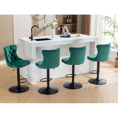 Swivel Velvet Barstools Adjusatble Seat Height from 25-33 Inch,17.7inch base, Modern Upholstered Bar Stools with Backs Comfortable Tufted for Home Pub and Kitchen Island,Green,Set of 2
