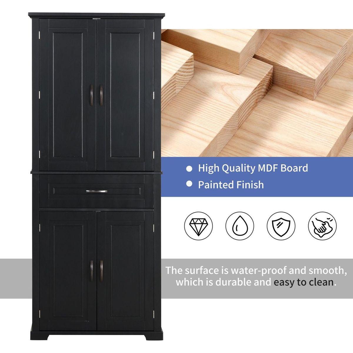 Bathroom Storage Cabinet with Doors and Drawer, Multiple Storage Space, Adjustable Shelf, Black