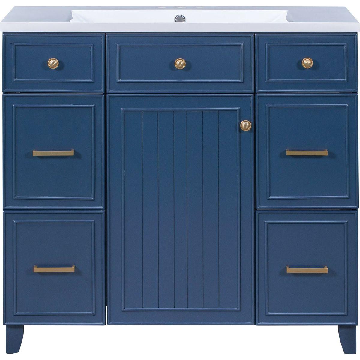 36" Bathroom Vanity Cabinet with Sink Top Combo Set, Navy Blue, Single Sink, Shaker Cabinet with Soft Closing Door and Drawer