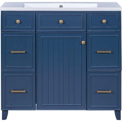 36" Bathroom Vanity Cabinet with Sink Top Combo Set, Navy Blue, Single Sink, Shaker Cabinet with Soft Closing Door and Drawer