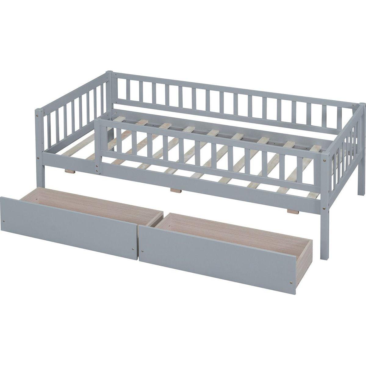 Twin Size Daybed Wood Bed with Two Drawers, Gray