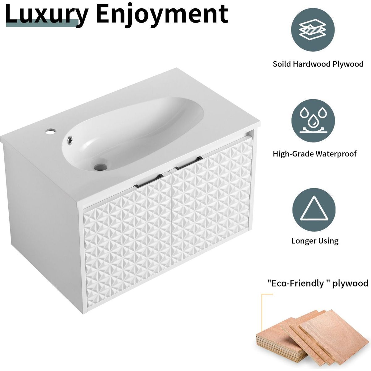 30 Inch Wall Mounted Bathroom Vanity With Sink, Soft Close Doors, For Small Bathroom (KD-PACKING)