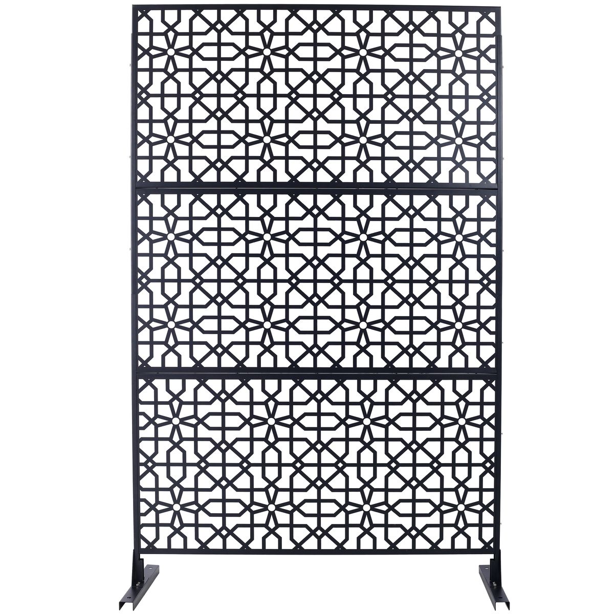 Outdoor & Indoor Privacy Screen Metal Privacy Screen 76' H×48' W Freestanding Decorative Privacy Screen Black Steel