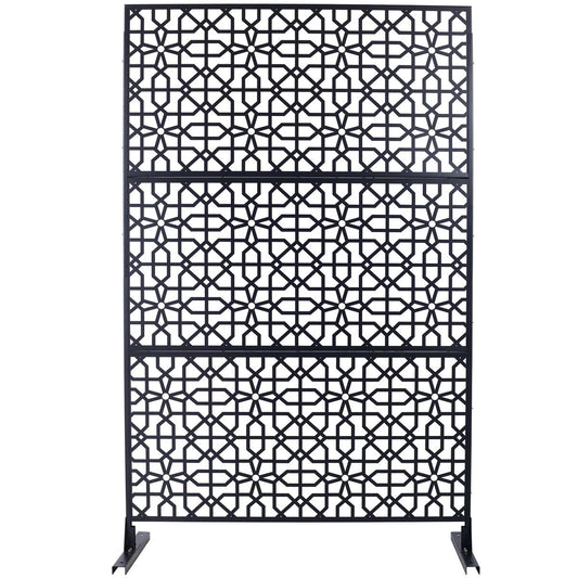 Outdoor & Indoor Privacy Screen Metal Privacy Screen 76' H×48' W Freestanding Decorative Privacy Screen Black Steel