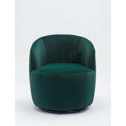 Velvet Fabric Swivel Accent Armchair Barrel Chair With Black Powder Coating Metal Ring,Green