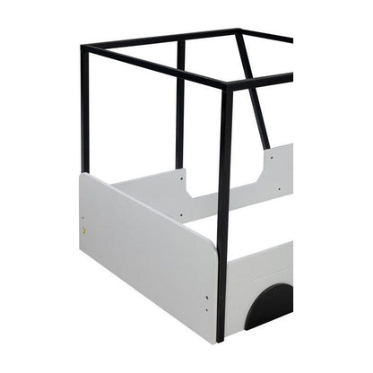 Twin Size Car-shaped Bed with Roof,Wooden Twin Floor Bed with wheels and door Design,Montessori Inspired Bedroom,Black