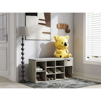 Storage Bench, Shoe Bench, Entryway Bench with Padded Cushion, Drawer and Open Compartments, Bench with Storage, 3 Tier Shoe Rack Bench