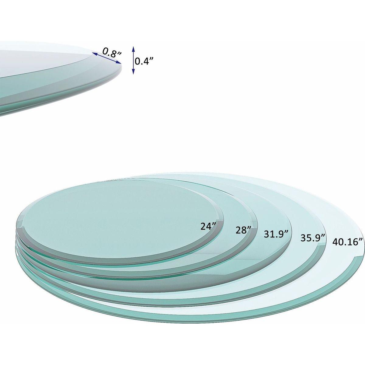30" Inch Round Tempered Glass Table Top Clear Glass 2/5 Inch Thick Beveled Polished Edge