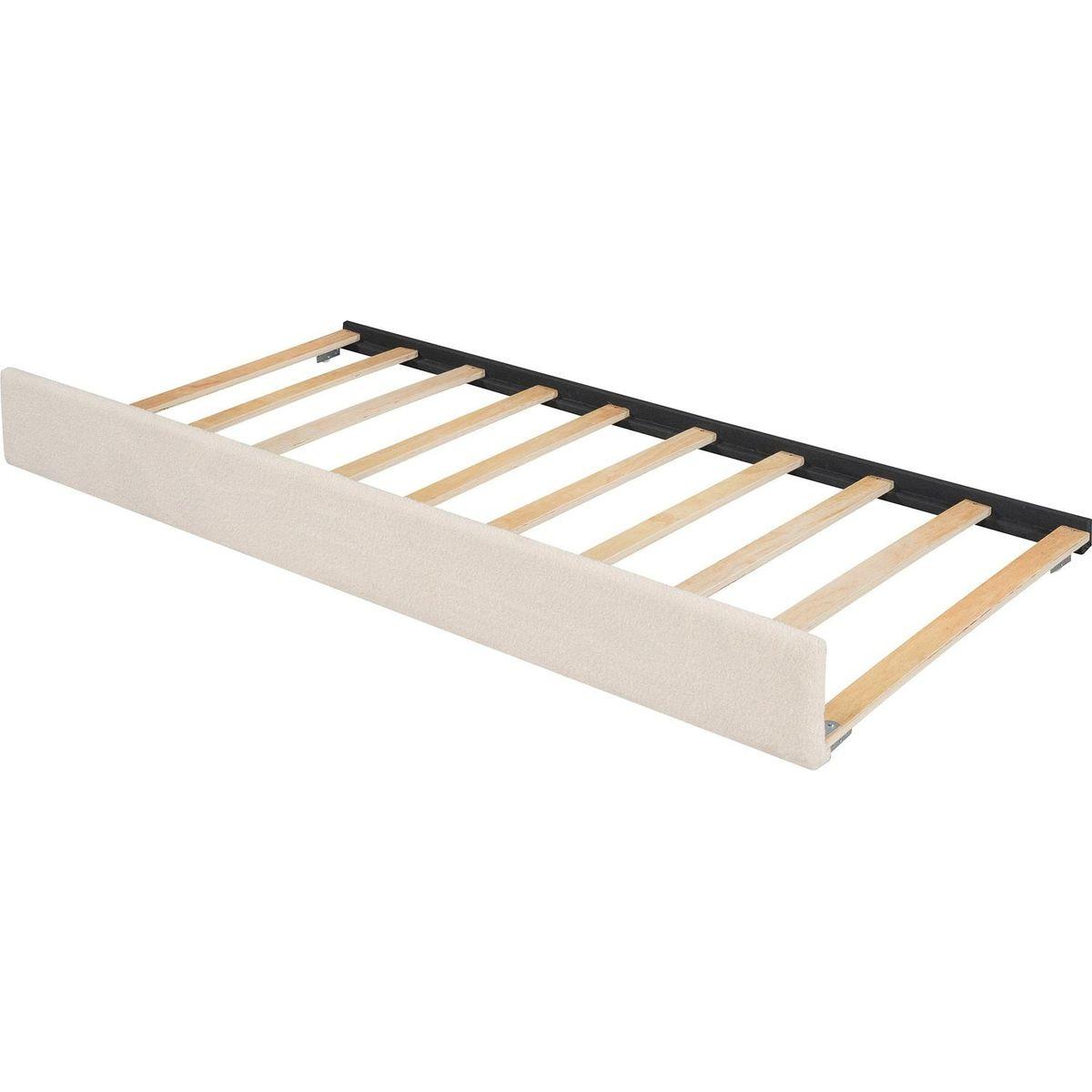 Teddy Fleece Twin Size Upholstered Platform Bed with Trundle, Beige