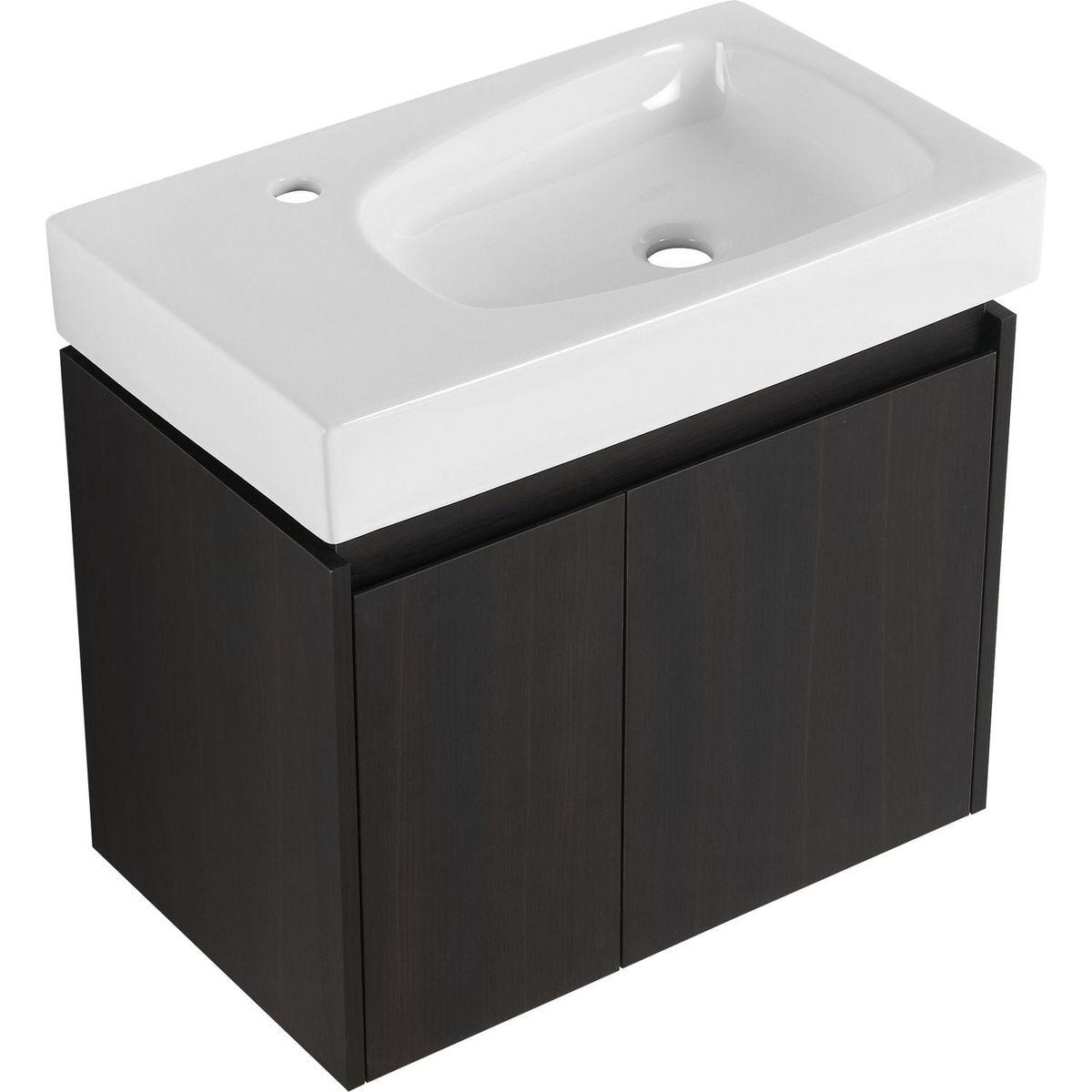 24 Inch Bathroom Vanity with Basin, Wall Mounted Floating Vanity Sink Combo, Wooden Storage Cabinet with Double Doors for Bathroom,Black