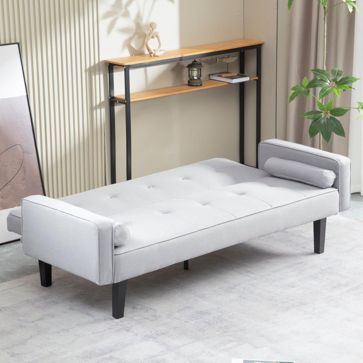 Futon Sofa Bed Convertible Couch Bed with Armrests Modern Living Room Linen Sofa Bed, Folding Recliner Futon Couch Sleeper Set with Solid Wood legs