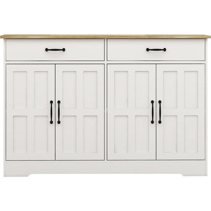 47.95" Farmhouse Buffet Cabinet Storage Sideboard with 2 Drawers and 4 Doors for Dining Living Room Kitchen Cupboard-White