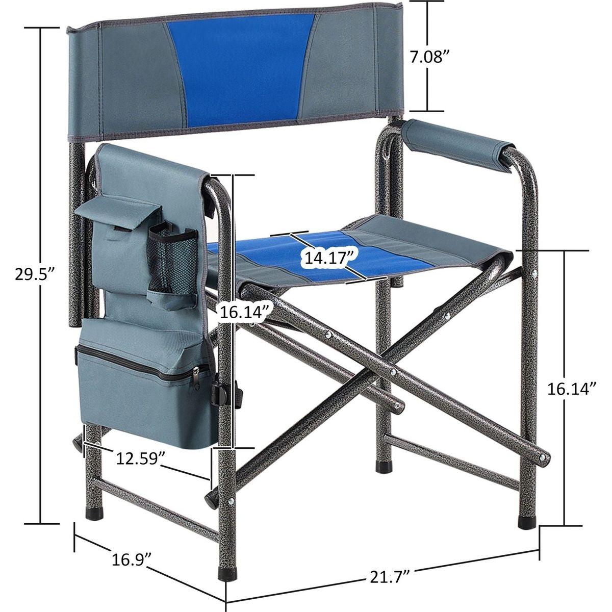 1-piece Padded Folding Outdoor Chair with Storage Pockets,Lightweight Oversized Directors Chair for indoor, Outdoor Camping, Picnics and Fishing,Blue/Grey