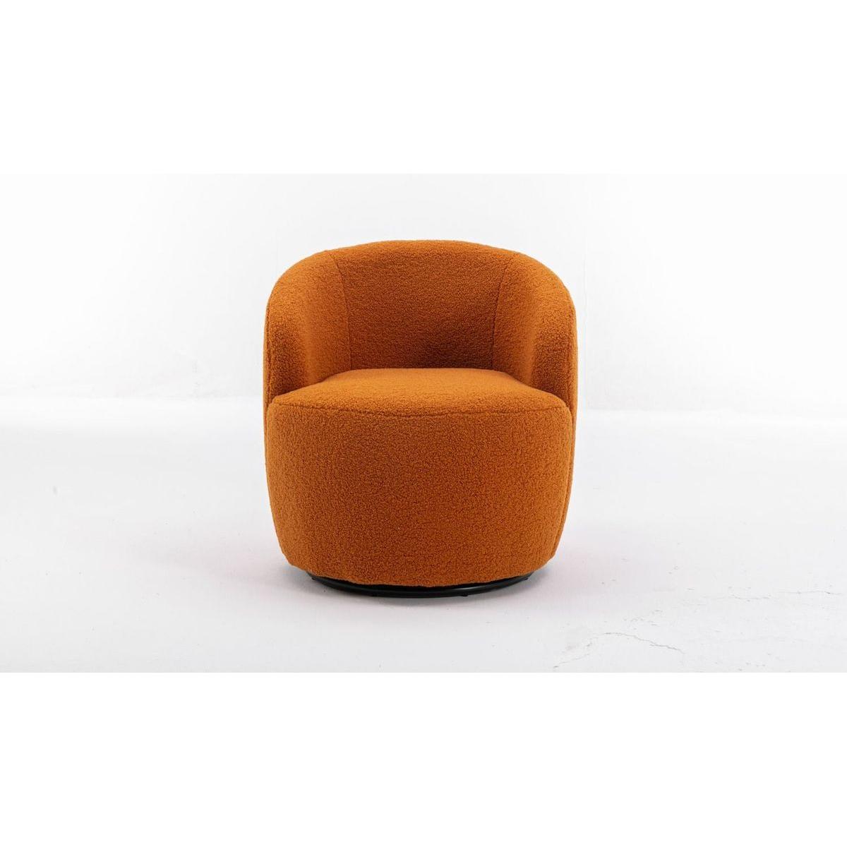 Teddy Fabric Swivel Accent Armchair Barrel Chair With Black Powder Coating Metal Ring,Caramel