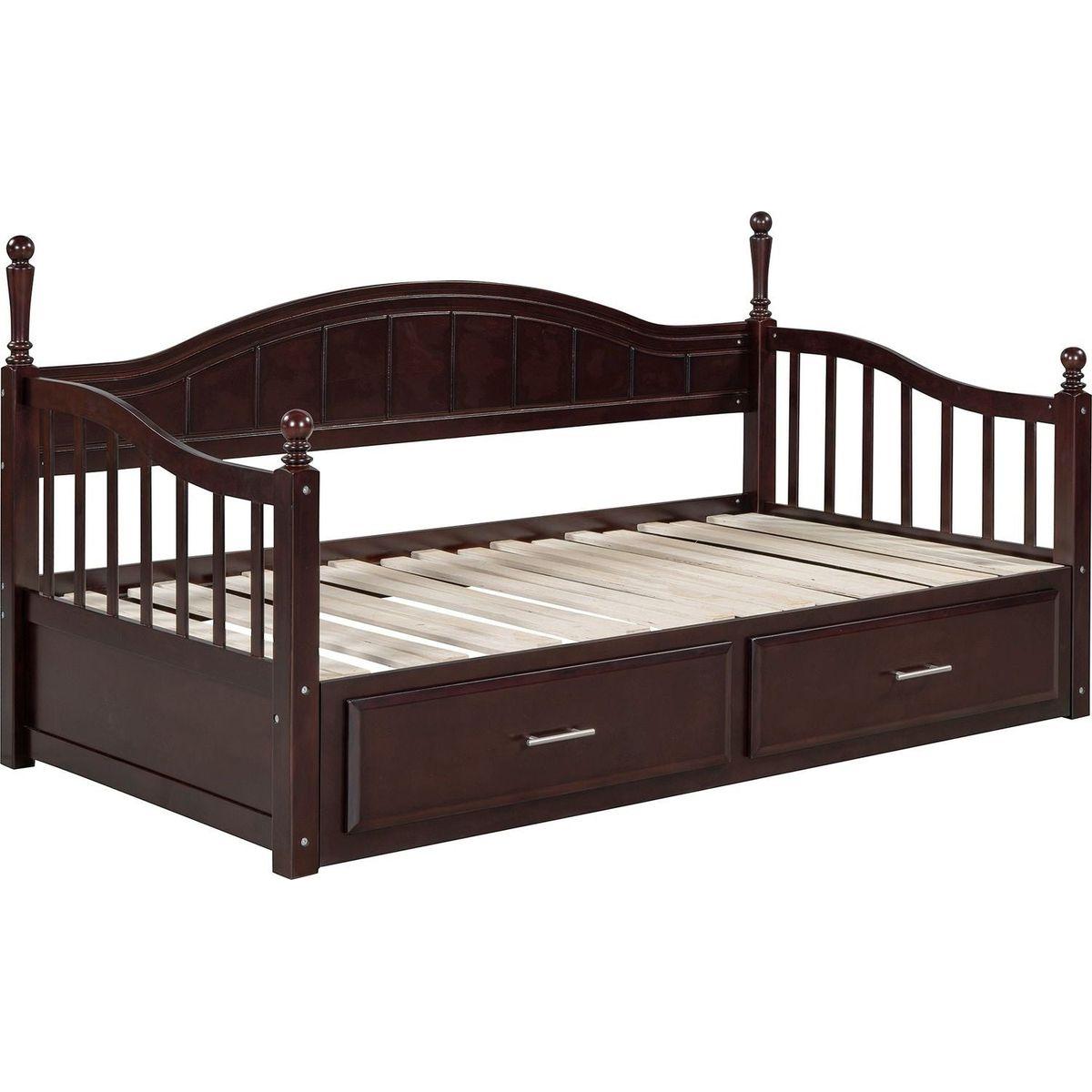 Wooden Twin Size Daybed with Twin Size Trundle, Extendable Daybed with Two Storage Drawers, Espresso