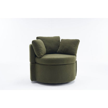 Teddy Fabric Swivel And Storage Chair With Back Cushion For Living Room,Green