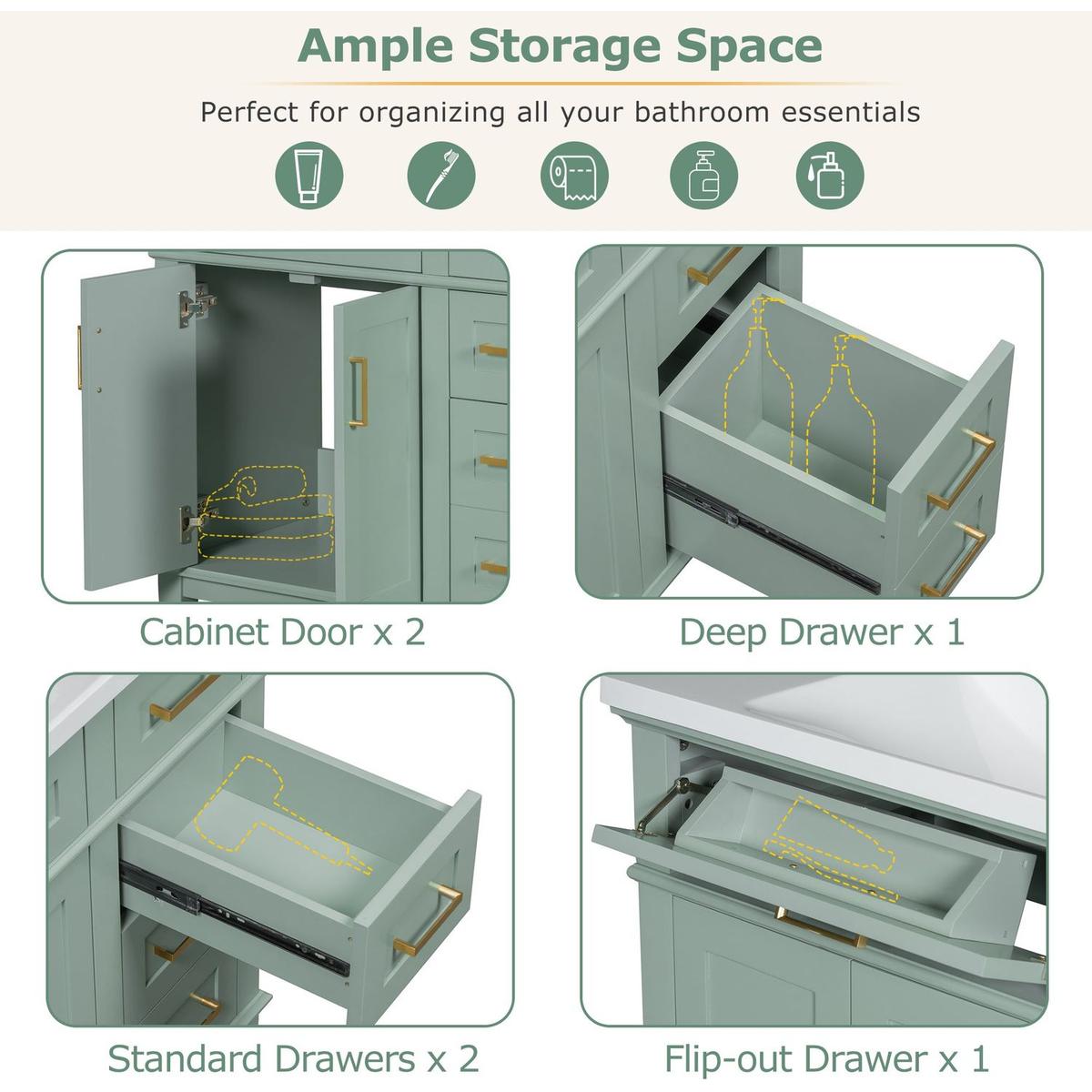 [Cabinet Only] 36" Green Modern Bathroom Vanity(Sink not included)