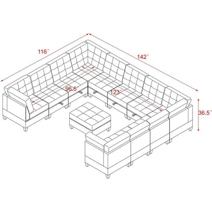 U shape Modular Sectional Sofa,DIY Combination,includes Seven Single Chair, Four Corner and One Ottoman,Grey