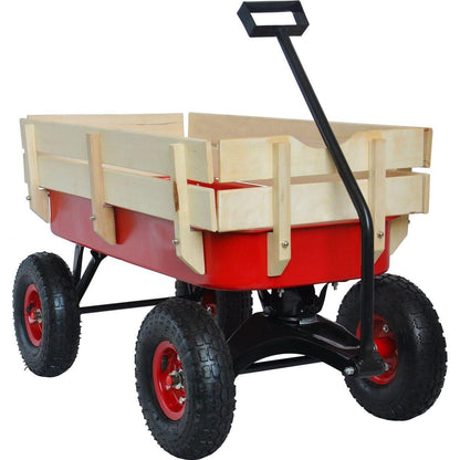outdoor sport wagon tools cart wooden side panels air tires Wagon (red)