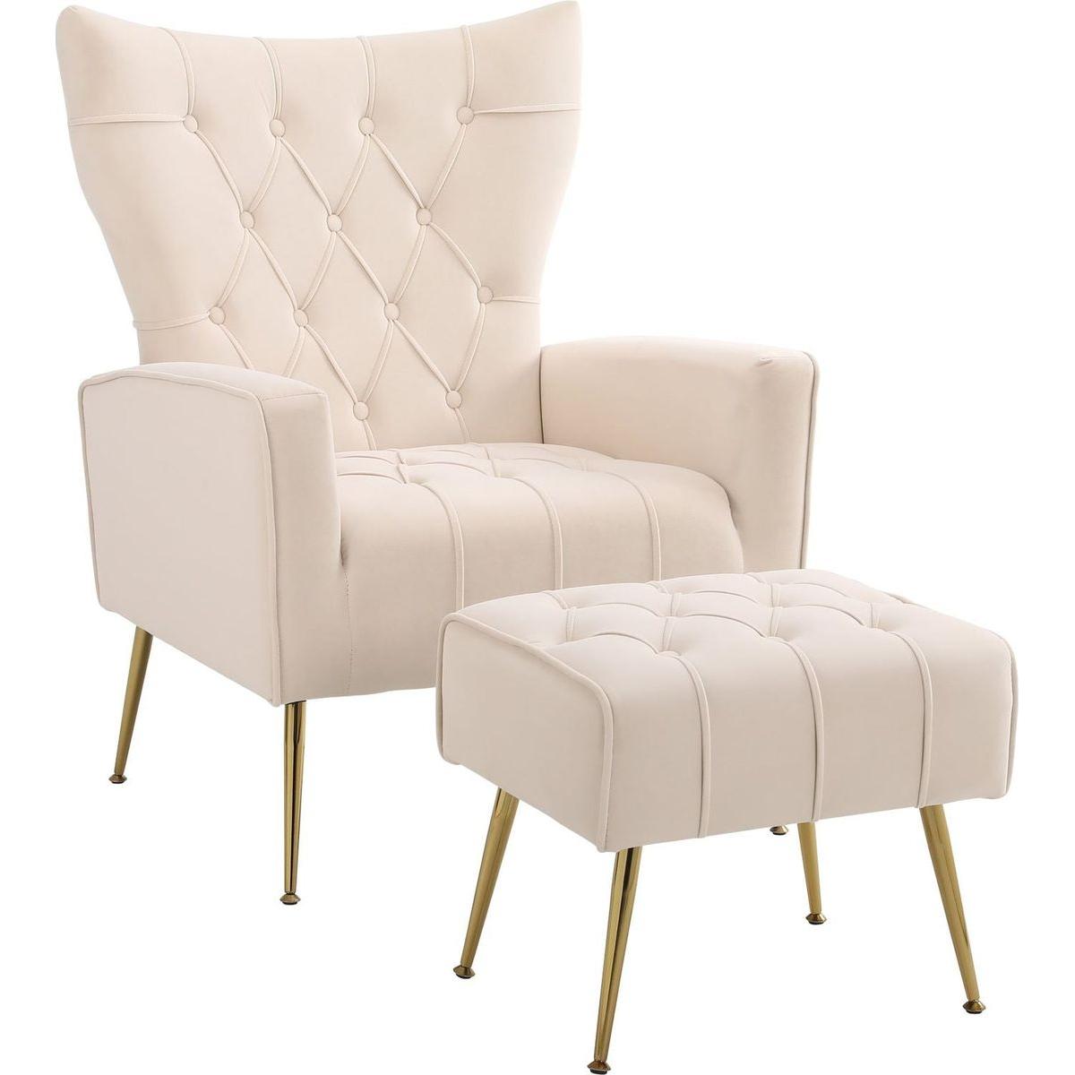 Modern Accent Chair with Ottoman, Comfy Armchair for Living Room, Bedroom, Apartment, Office (Beige)