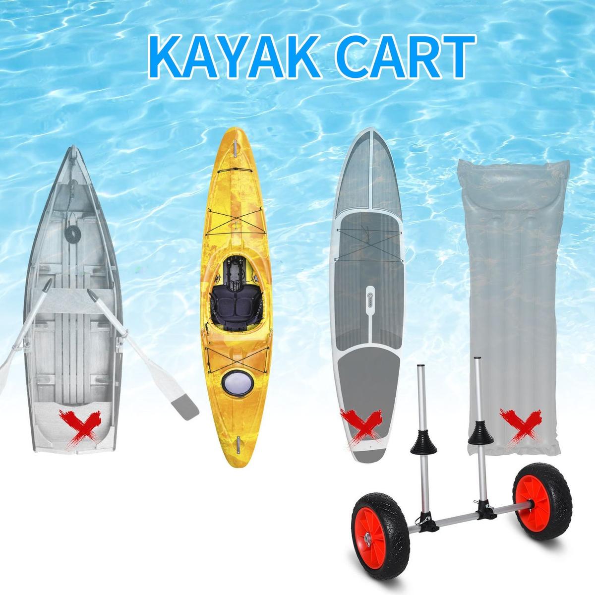 Soozier Universal Kayak Cart, Trolley Trailer Kayak Wheels with Strong Aluminum Frame, Adjustable Width Crossbar, & Large Tires
