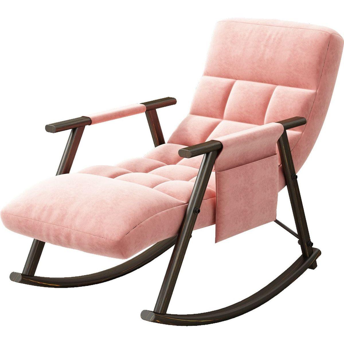 Casual folding rocking chair upholstered, lounge rocking chair adjustable high back and foot rest,side pockets placed in living room bedroom balcony