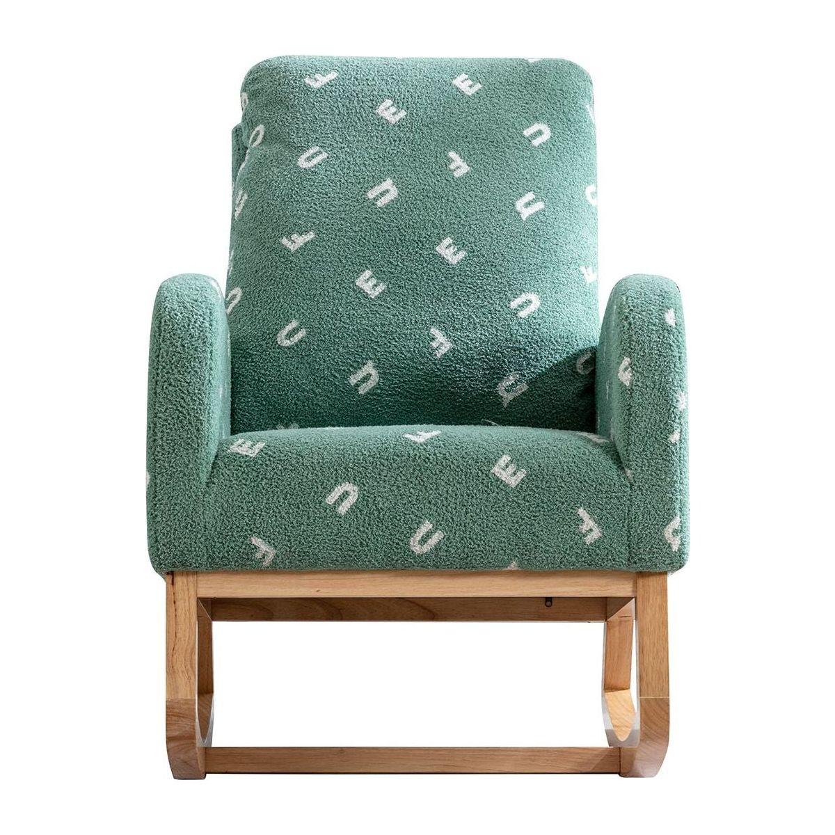26.8"W Modern Rocking Chair for Nursery, Mid Century Accent Rocker Armchair With Side Pocket, Upholstered High Back Wooden Rocking Chair for Living Room Baby Kids Room Bedroom, Green Boucle