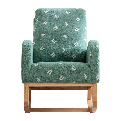 26.8"W Modern Rocking Chair for Nursery, Mid Century Accent Rocker Armchair With Side Pocket, Upholstered High Back Wooden Rocking Chair for Living Room Baby Kids Room Bedroom, Green Boucle
