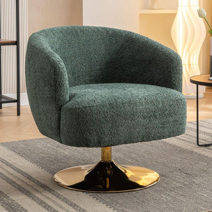 Chenille Fabric Accent Swivel Chair With Gold Metal Round Base,Green