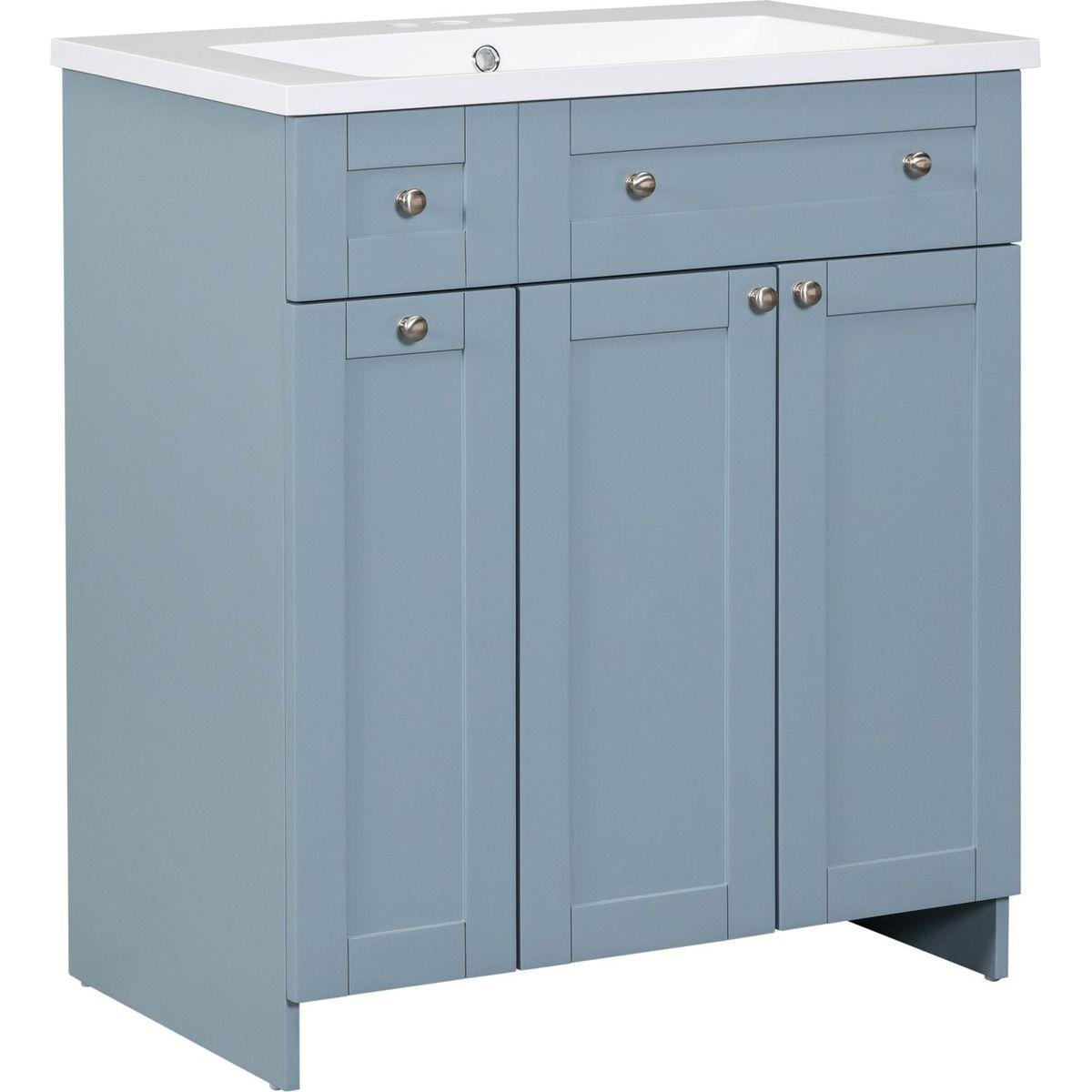 Modern 30-Inch Bathroom Vanity Cabinet with Easy-to-Clean Resin Integrated Sink in Blue