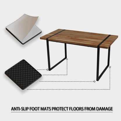 59 "rural industrial rectangular MDF natural wood dining table, 4-6 people, 1.5" thick engineering wood tabletop and black rectangular metal legs, used for writing desks, kitchens, terraces