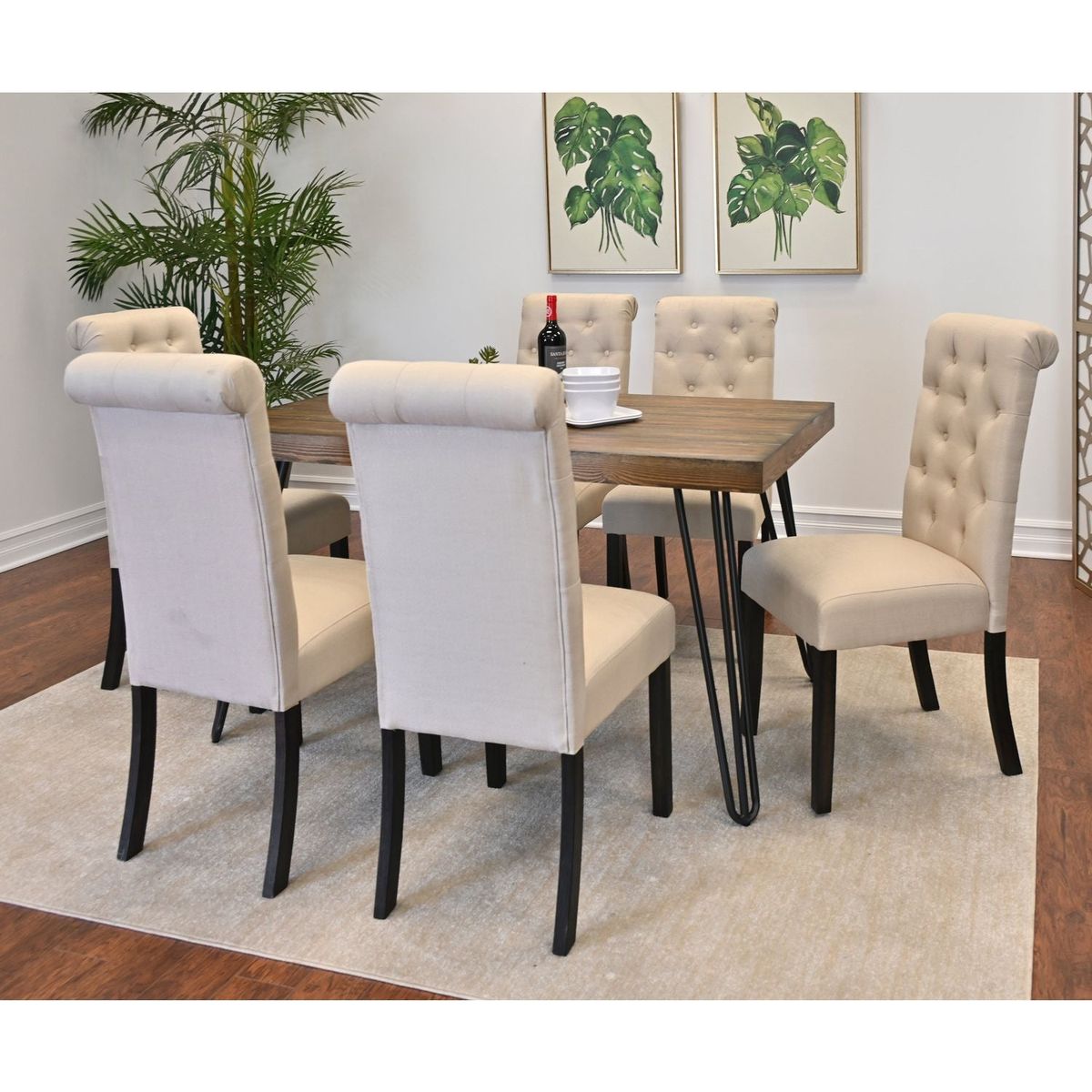 Ashford 7-Piece Dining Set, Hairpin Dining Table with 6 Chairs, 4 Color Options