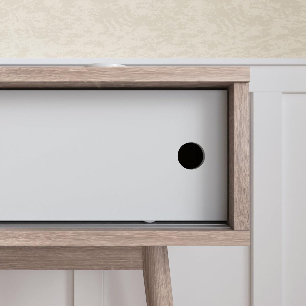 Entryway Table with 2 White Sliding Doors, Console Table with Storage Space and Wood Legs,Sofa Table Behind Couch for Hallway, Living Room, Natural Color