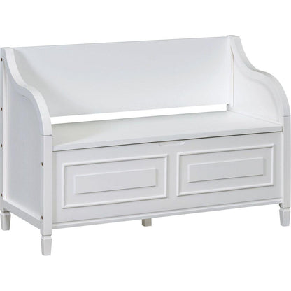 Rustic Style Solid wood Entryway Multifunctional Storage Bench with Safety Hinge (White+ Beige)