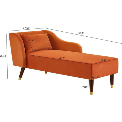 Modern Chaise Lounge Chair Velvet Upholstery (Orange)