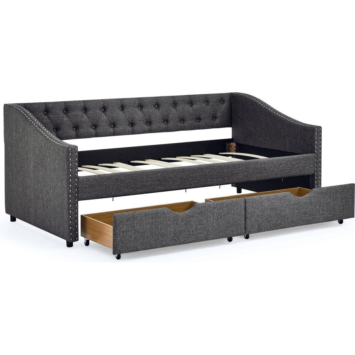 Twin Size Daybed with Drawers Upholstered Tufted Sofa Bed, with Button on Back and Copper Nail on Waved Shape Arms(81.5"x4"x30.5")